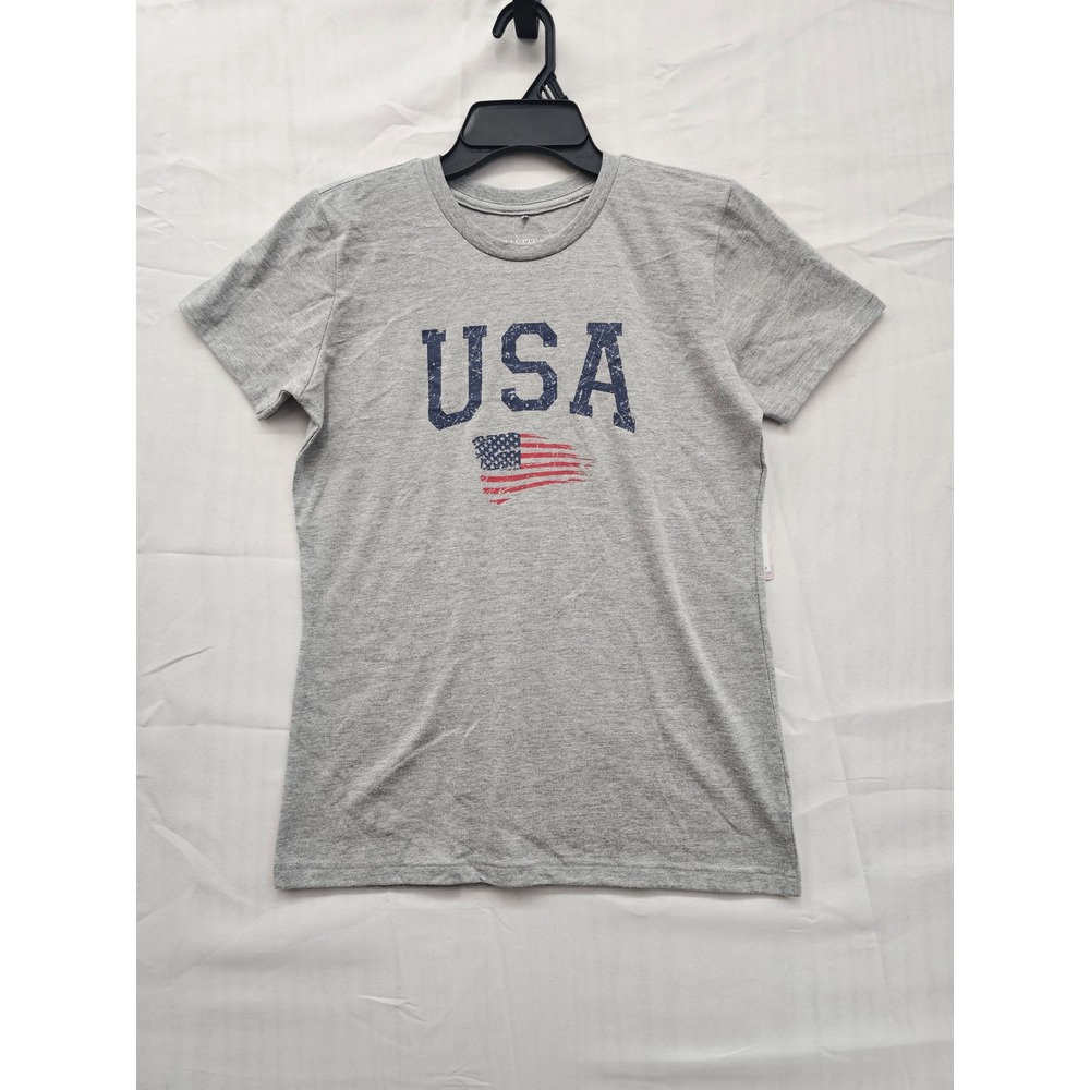 Collette Love USA Flag Graphic T-Shirt Gray Relaxed Fit Cotton Blend CL2445T‎ S